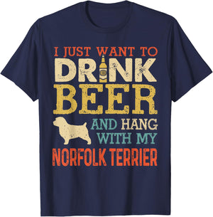 Norfolk Terrier Dad Drink Beer Hang With Dog Funny Vintage T-Shirt - T-Shirt | Navy