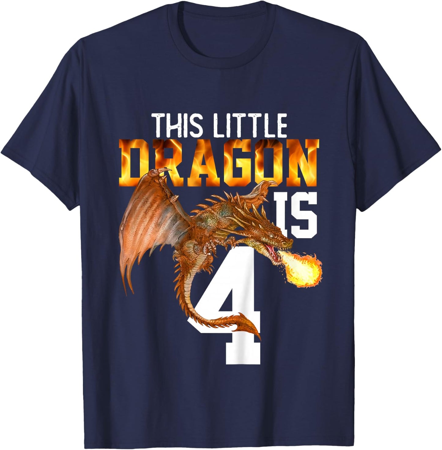 Turning 4 Year Old Birthday Gift Boy Dragon 4th Bday Girl T-Shirt - T-Shirt | Navy
