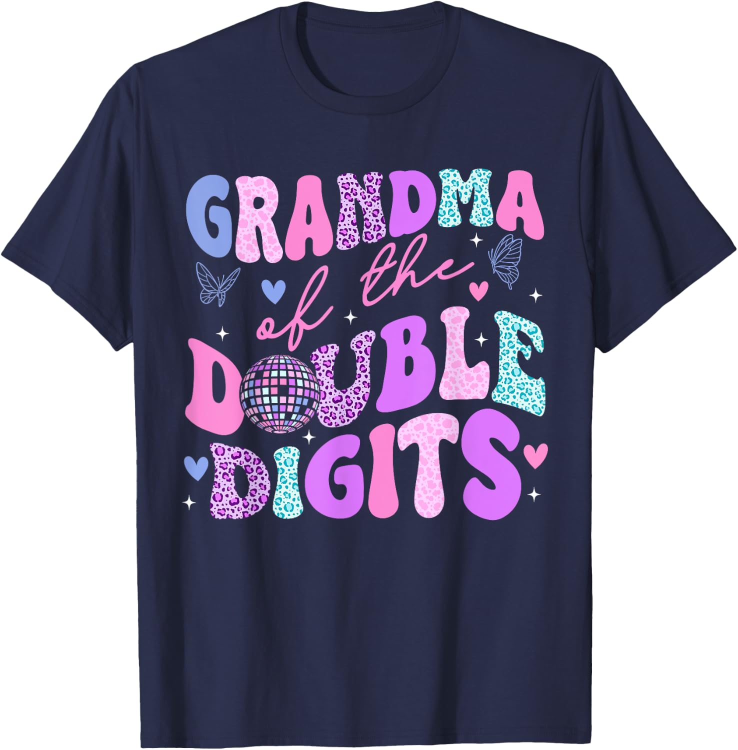 Grandma Of The Double Digits Daughter Groovy Mama Retro T-Shirt - T-Shirt | Navy