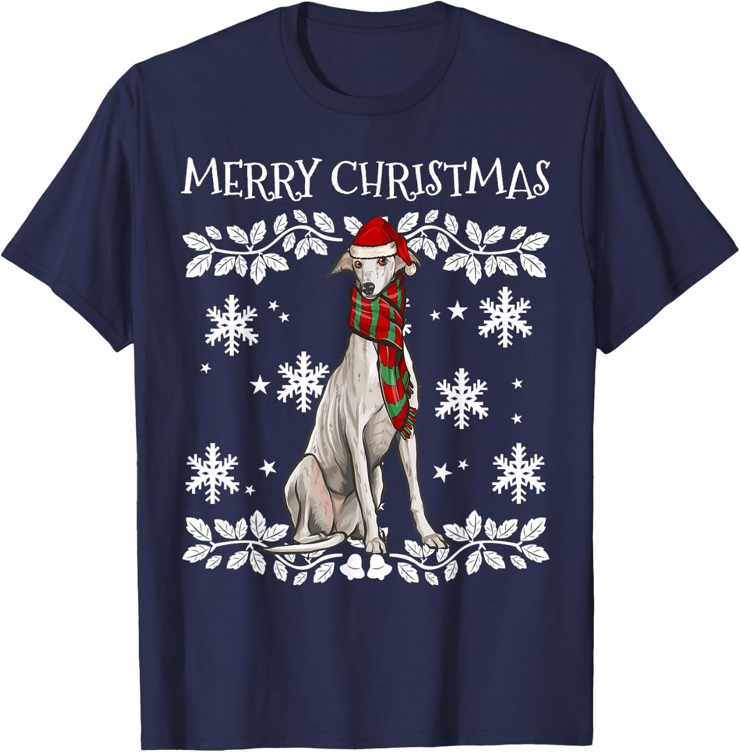 Merry Christmas Ornament Greyhound Xmas Santa T-Shirt - T-Shirt | Navy