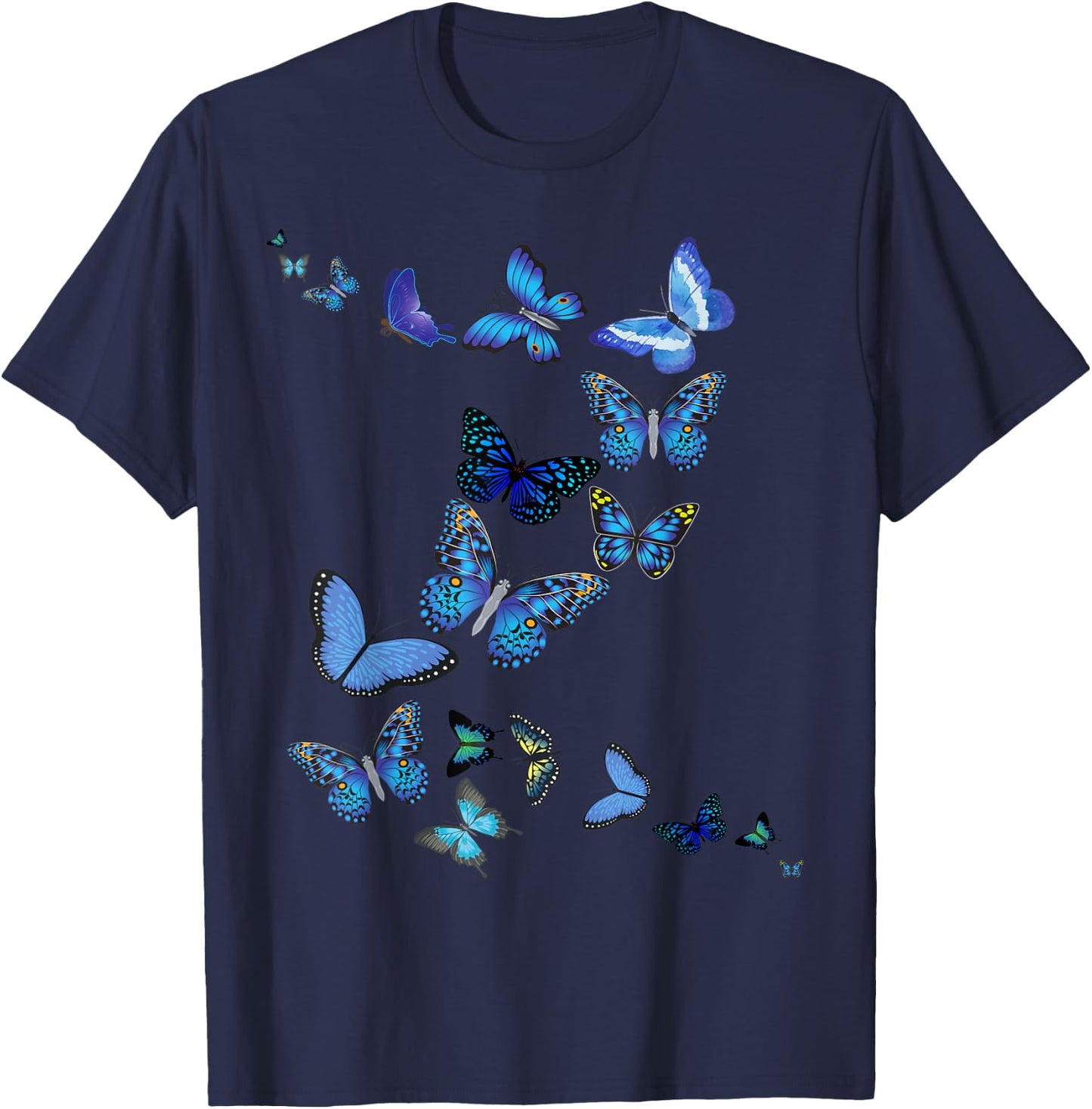 Blue Morpho Butterfly Swarm T-Shirt - T-Shirt | Navy
