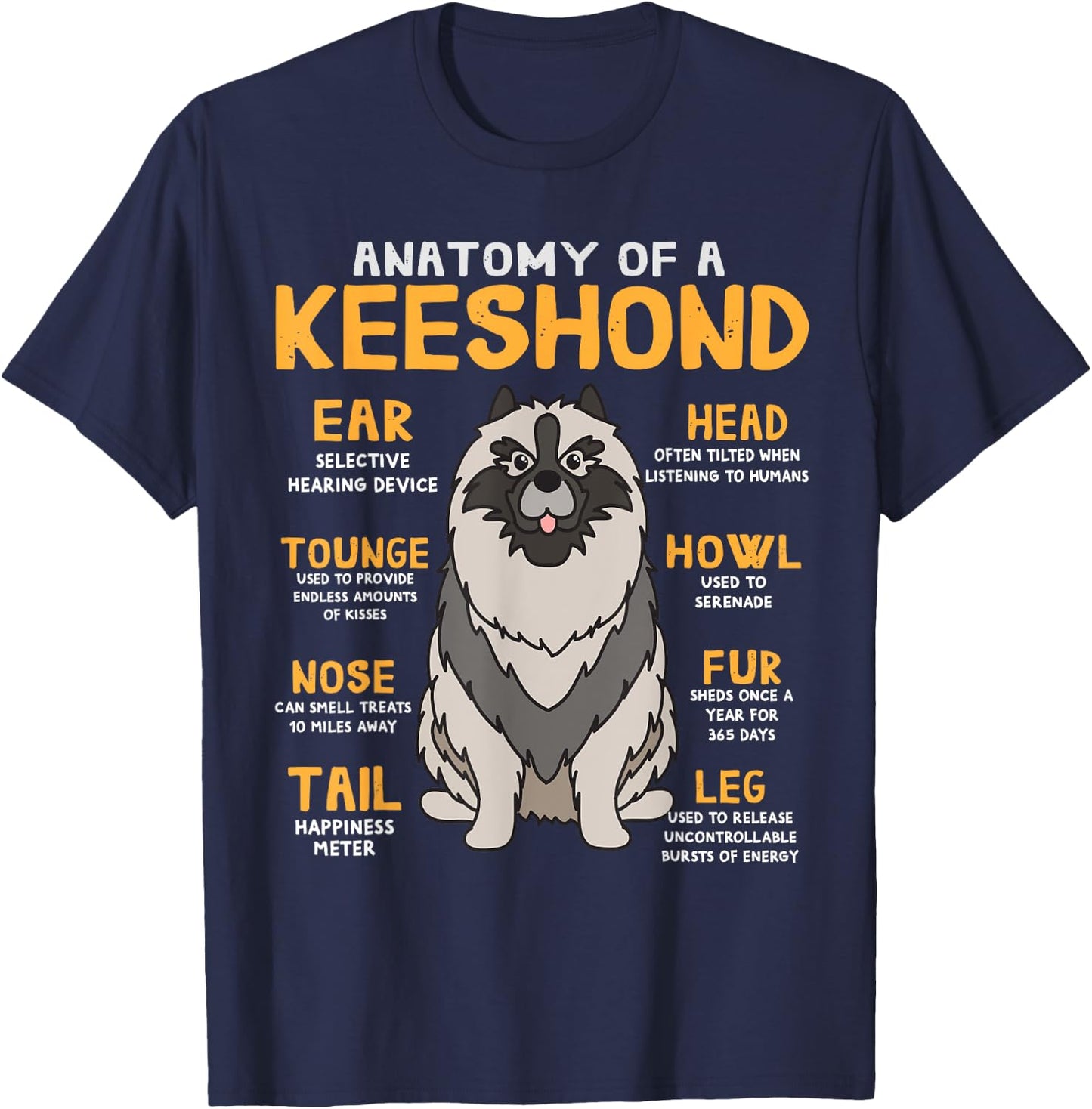 Keeshond Anatomy Funny Dog Mum Dad Gift T-Shirt - T-Shirt | Navy