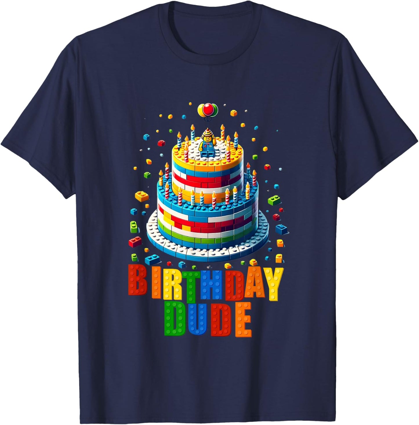 Building Bricks Cake Birthday Dude Master Builder T-Shirt - T-Shirt | Navy