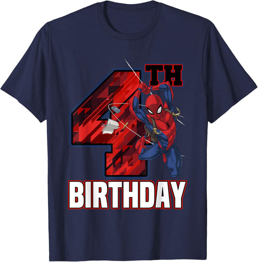 Marvel Spider-Man Web Swing 4th Birthday T-Shirt - T-Shirt | Navy