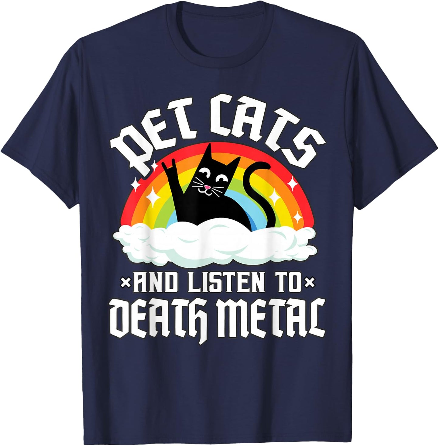 Rainbow Satan Goth Pet Cats and Listen to Death Metal Cat T-Shirt - T-Shirt | Navy