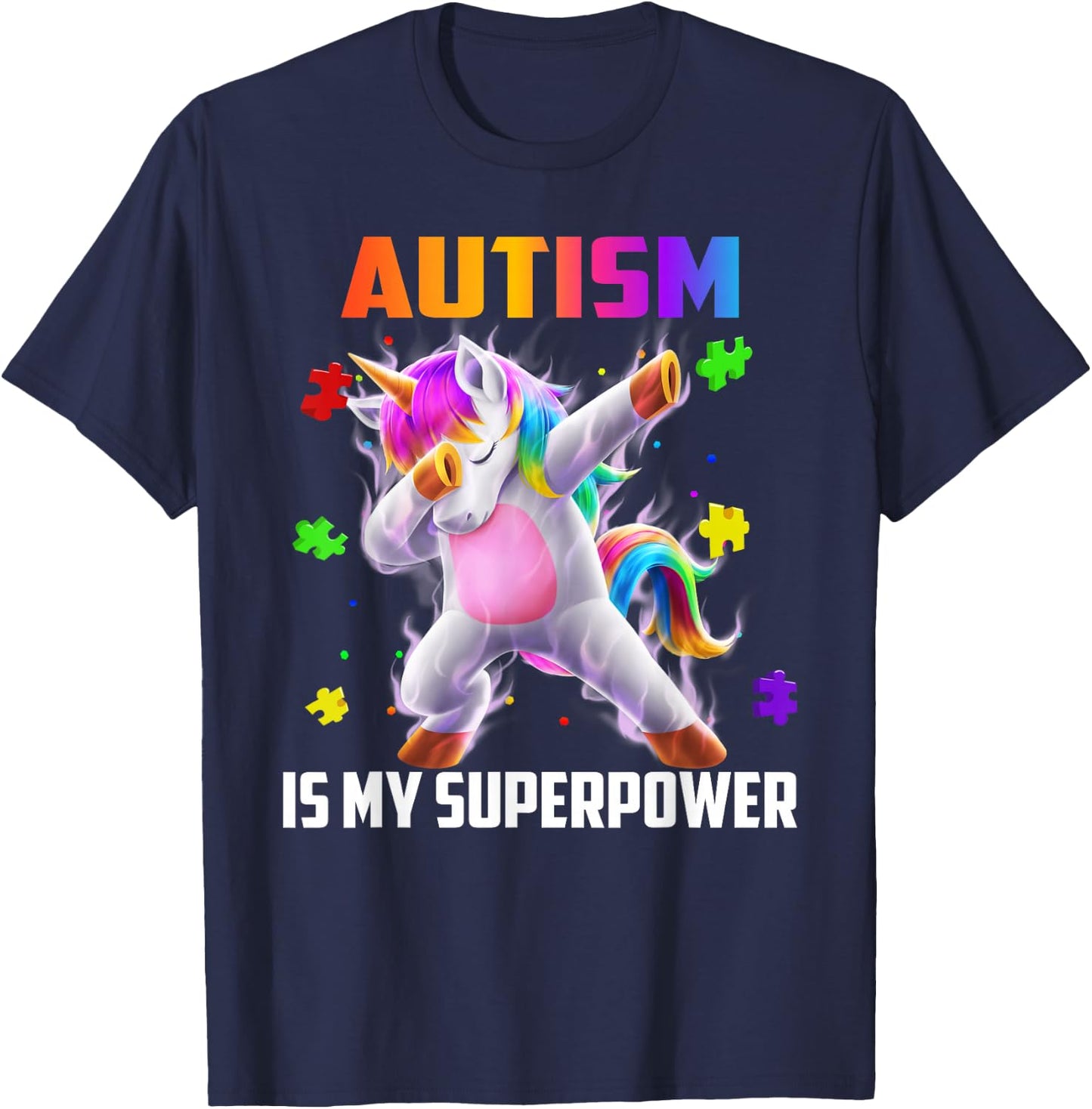 Autism Is My Superpower Dabbing Unicorn Gift Kids Boys Girls T-Shirt - T-Shirt | Navy
