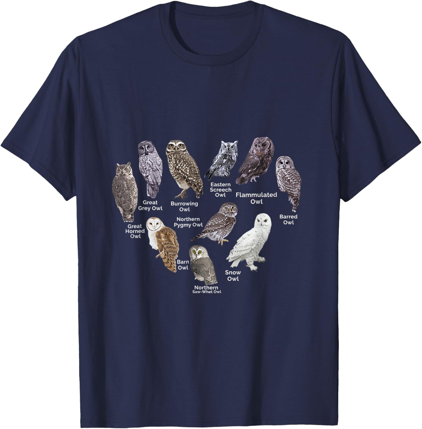 Types of Owls Educational Cute Owl Lover gift men women kids T-Shirt - T-Shirt | Navy