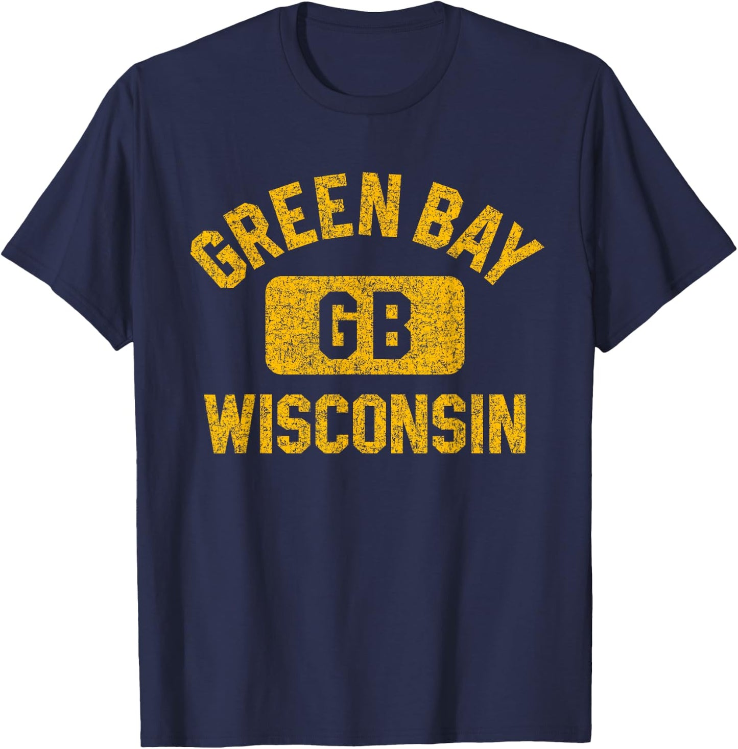 Green Bay Wisconsin GB Gym Style Distressed Amber Print T-Shirt - T-Shirt | Navy