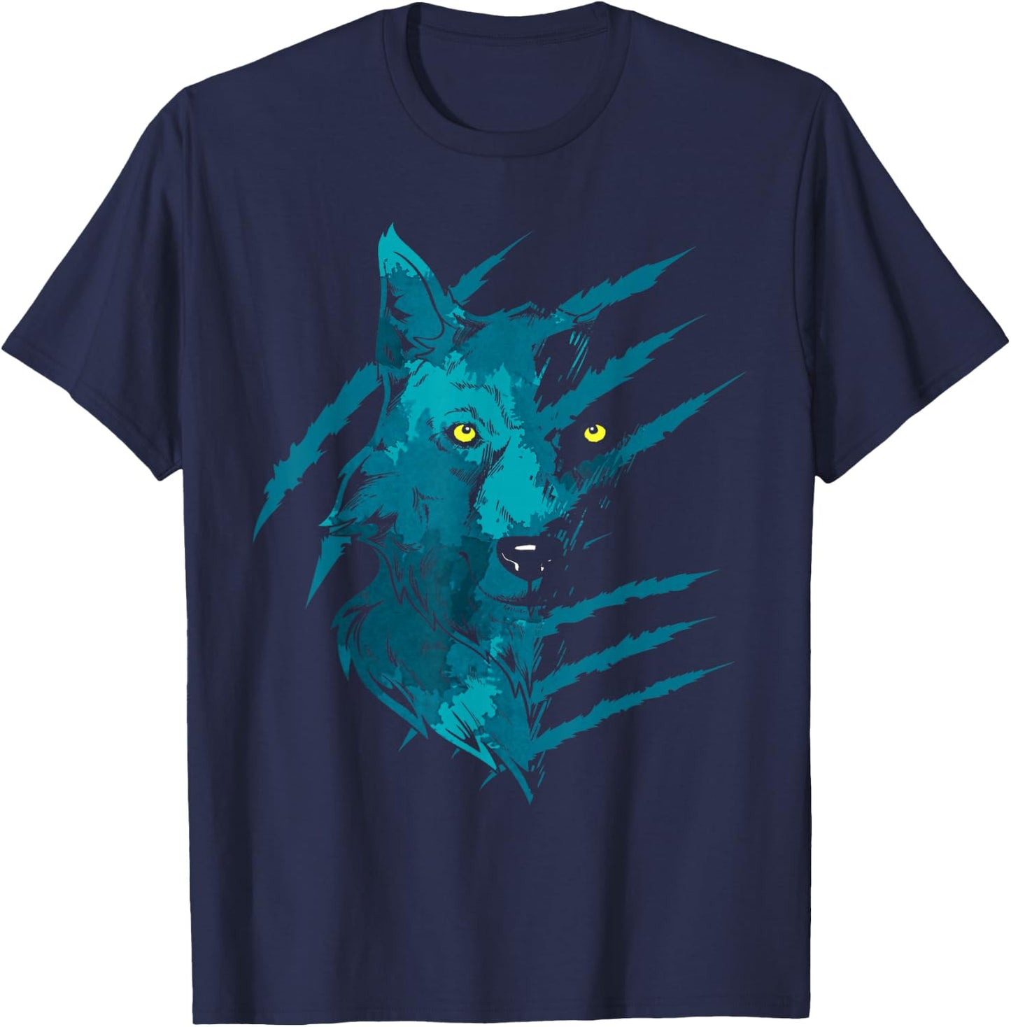Predator Forest Animal Nature Wild Animal Night Animal Motif Wolf T-Shirt - T-Shirt | Navy