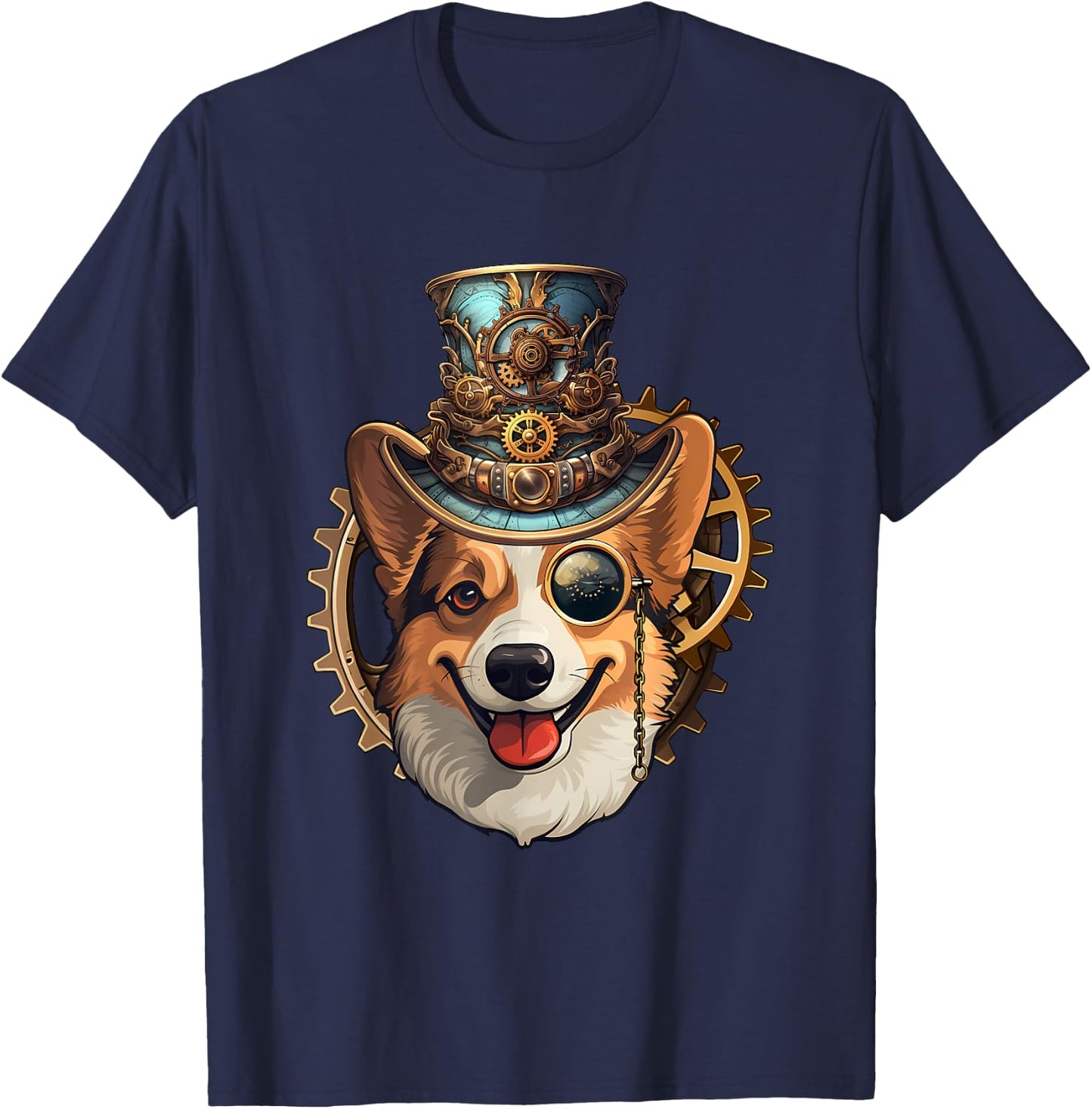 Victorian Steampunk Corgi, Funny Corgi T-Shirt - T-Shirt | Navy