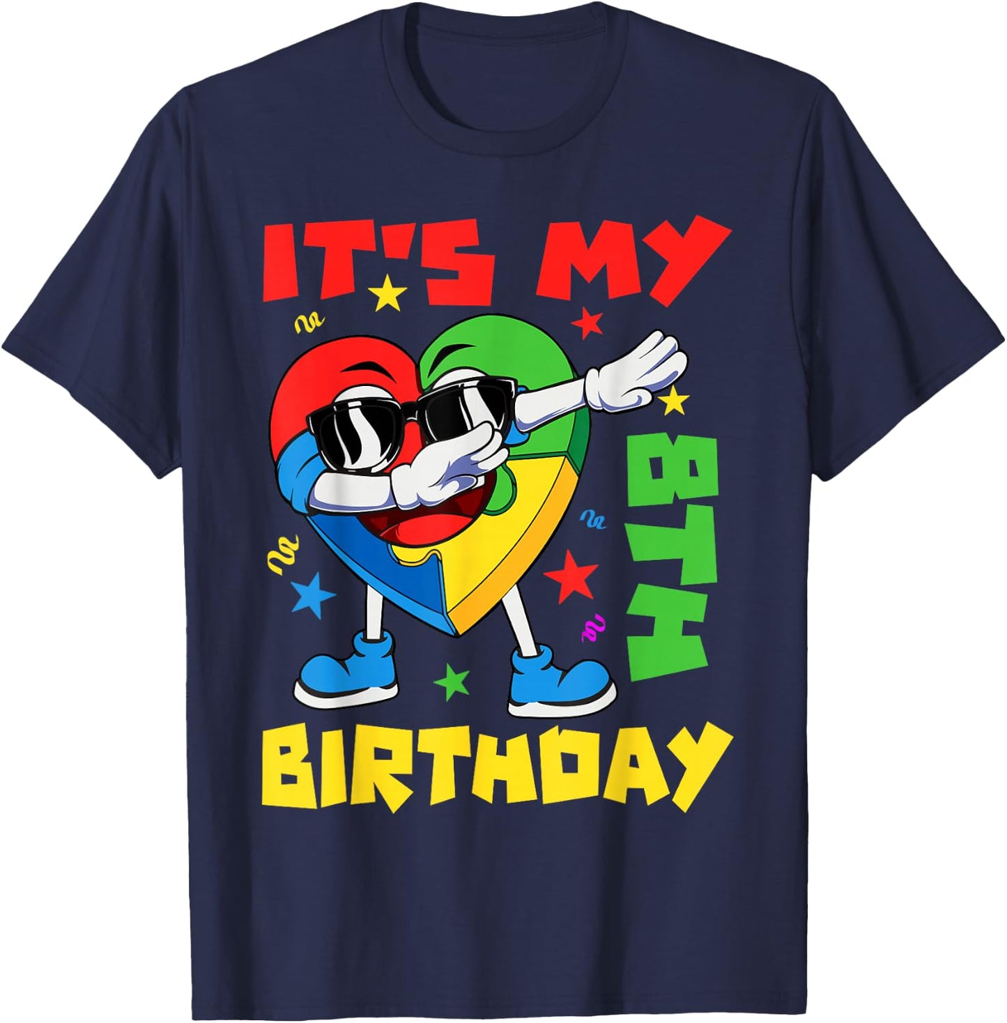 It's My 8th Birthday Dabbing Puzzle Pieces Autism Awareness T-Shirt - T-Shirt | Navy