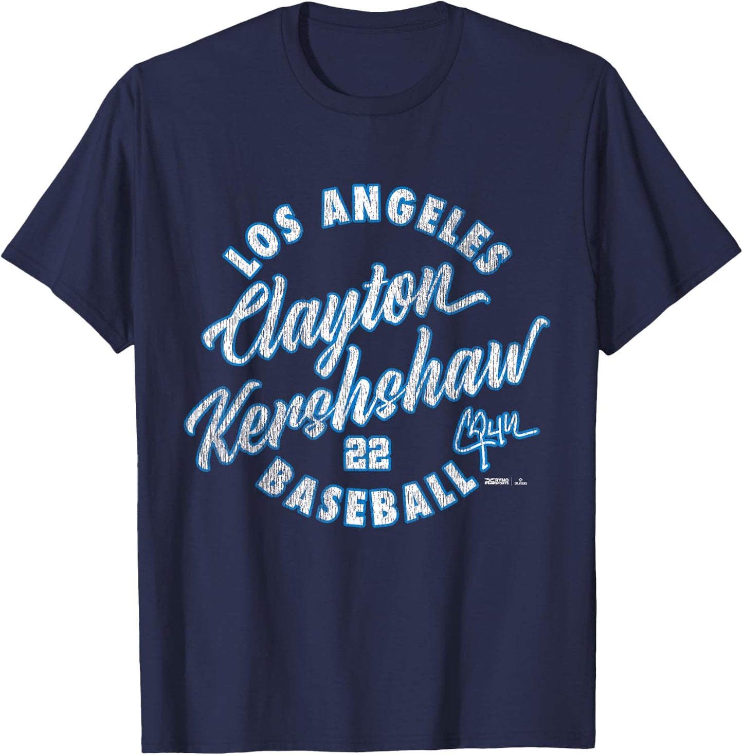 Clayton Kershaw Los Angeles Baseball Vintage Cursive MLBPA T-Shirt - T-Shirt | Navy
