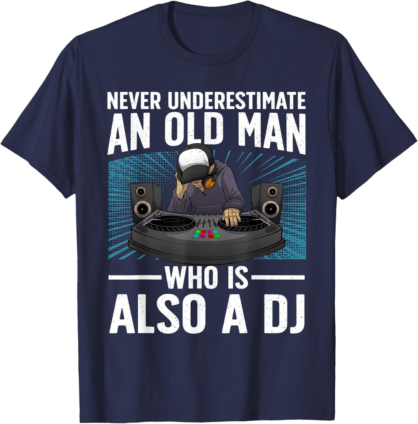 Cool DJ Art for Grandpa Dad DJ Turntable Music Disc Jockey T-Shirt - T-Shirt | Navy