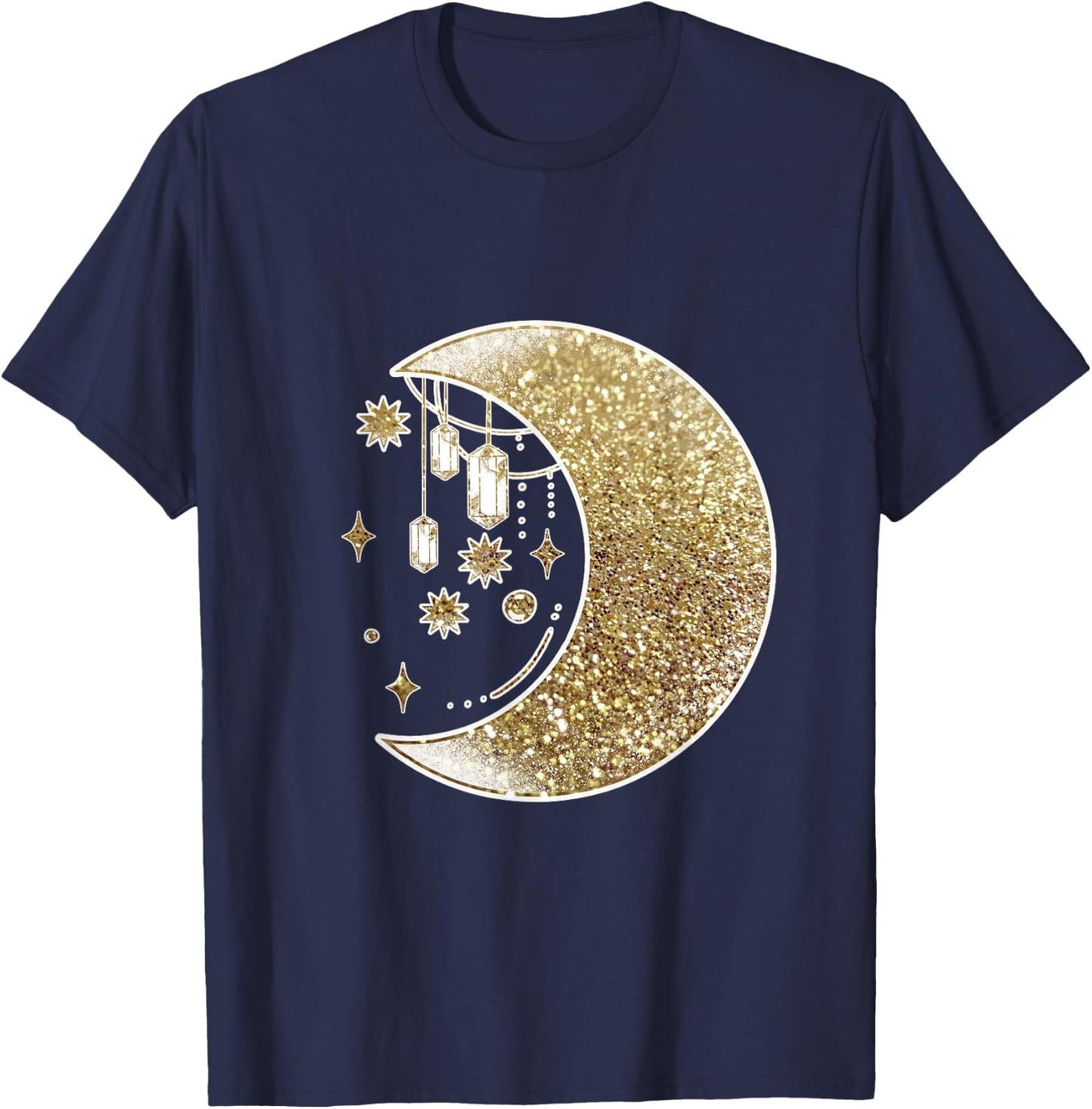 Yellow Half Crescent Moon Stars Ornaments Galaxy Space T-Shirt - T-Shirt | Navy