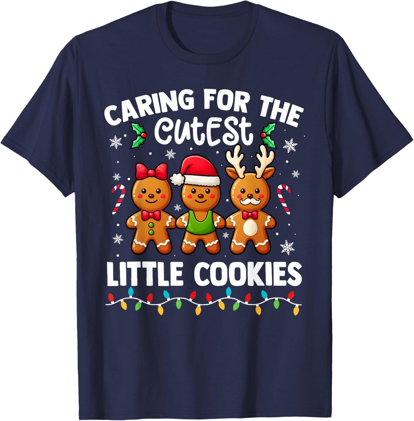 Caring For Cutest Little Cookies Pediatric Nurse Christmas T-Shirt - T-Shirt | Navy