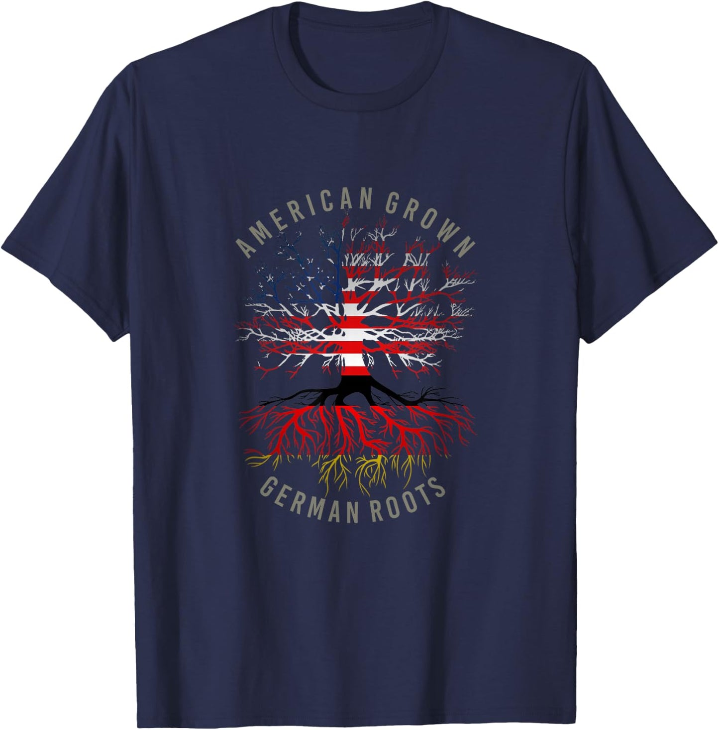 American Grown German Roots USA Germany Flag Heritage Tree T-Shirt - T-Shirt | Navy