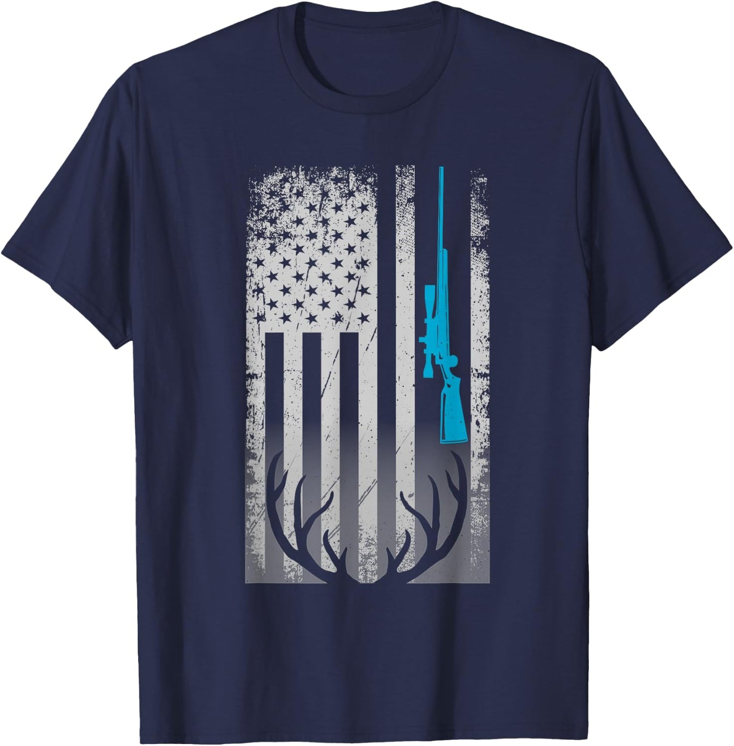 Patriotic American Flag Funny Deer Hunting Love Deer Hunters T-Shirt - T-Shirt | Navy
