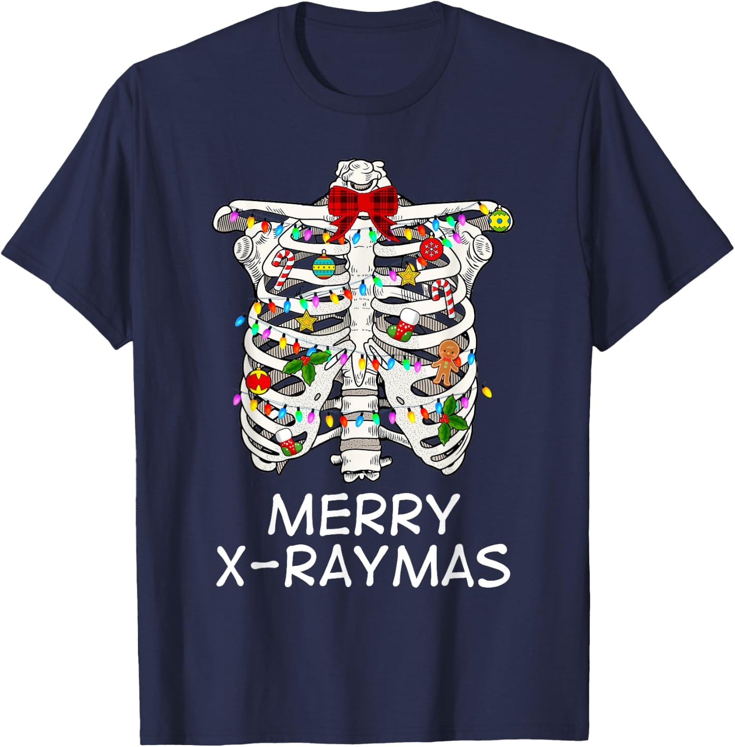 Merry X-Raymas Skeleton Rib Cage Radiology Christmas Gift T-Shirt - T-Shirt | Navy