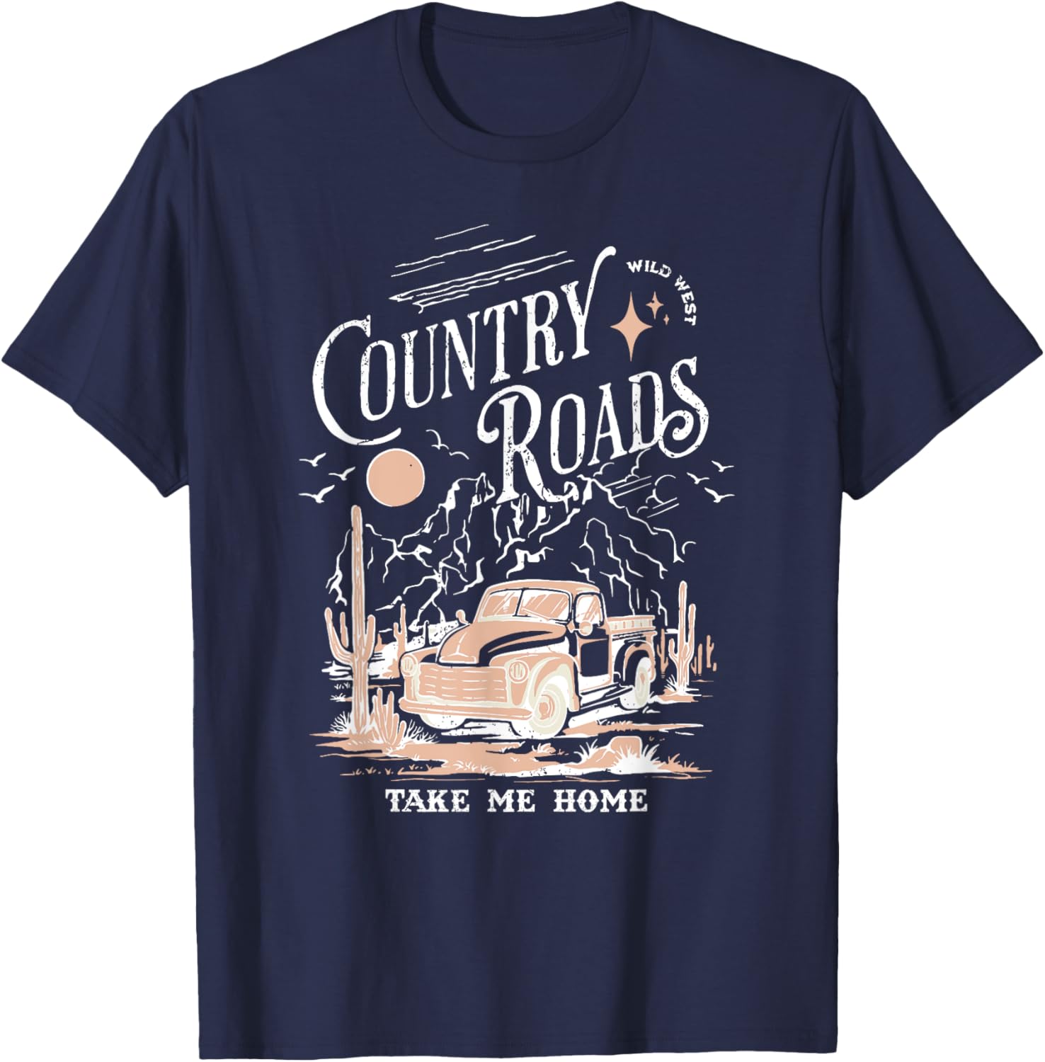 Vintage Retro Music Fans Country Roads Take Me Home T-Shirt - T-Shirt | Navy