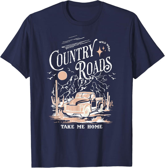 Vintage Retro Music Fans Country Roads Take Me Home T-Shirt - T-Shirt | Navy