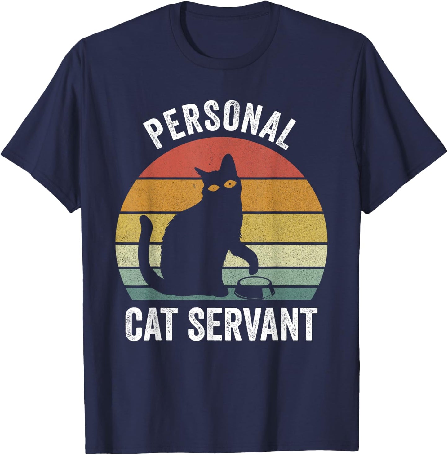 Retro Cat Shirt Black Cat Personal Cat Servant Cat Lover T-Shirt - T-Shirt | Navy