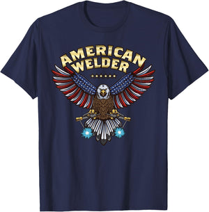 Bald Eagle Welding Torch Cool Patriotic USA American Welder T-Shirt - T-Shirt | Navy