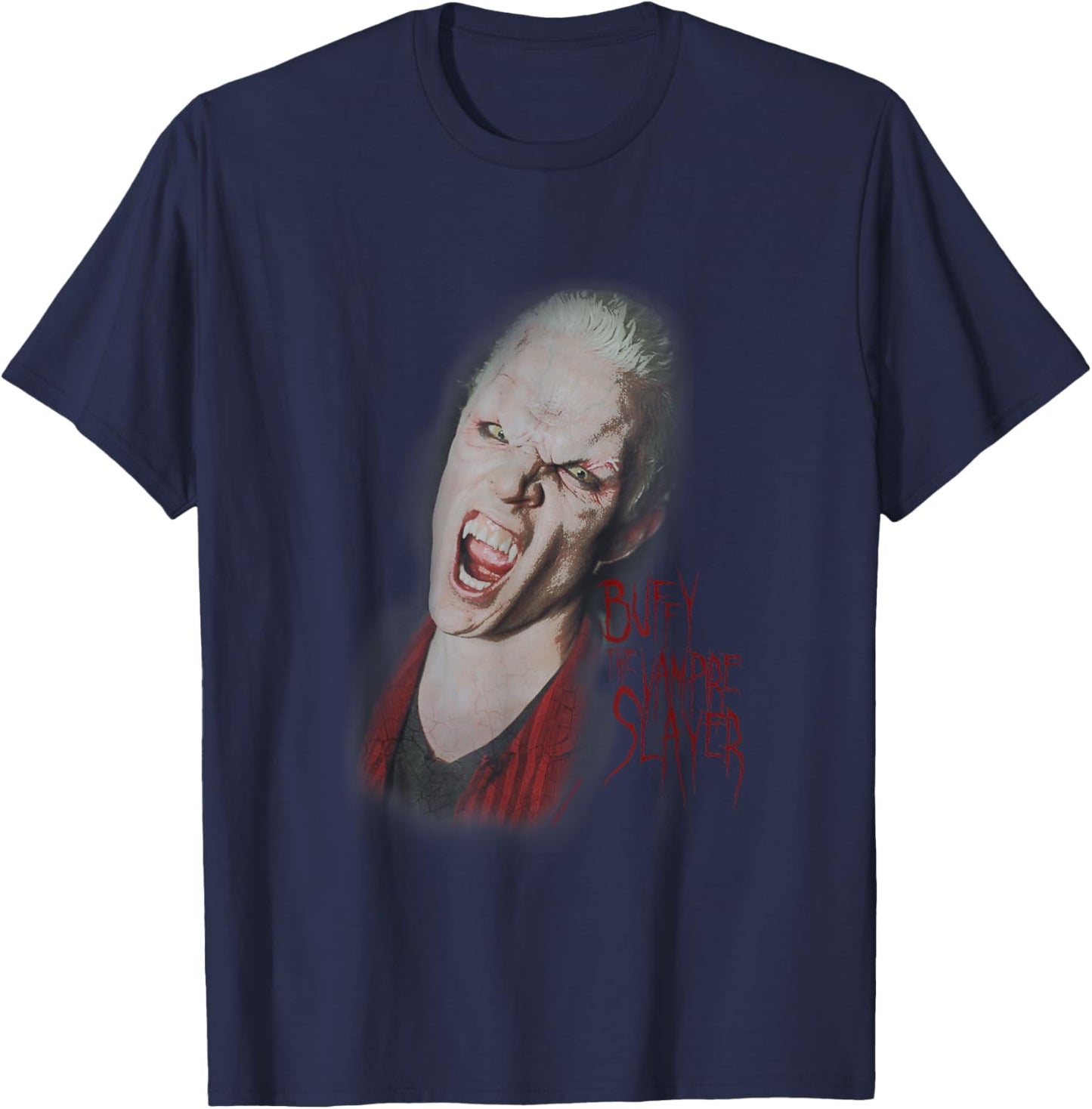 Buffy The Vampire Slayer Spike Vampire Face Closeup Vintage T-Shirt - T-Shirt | Navy