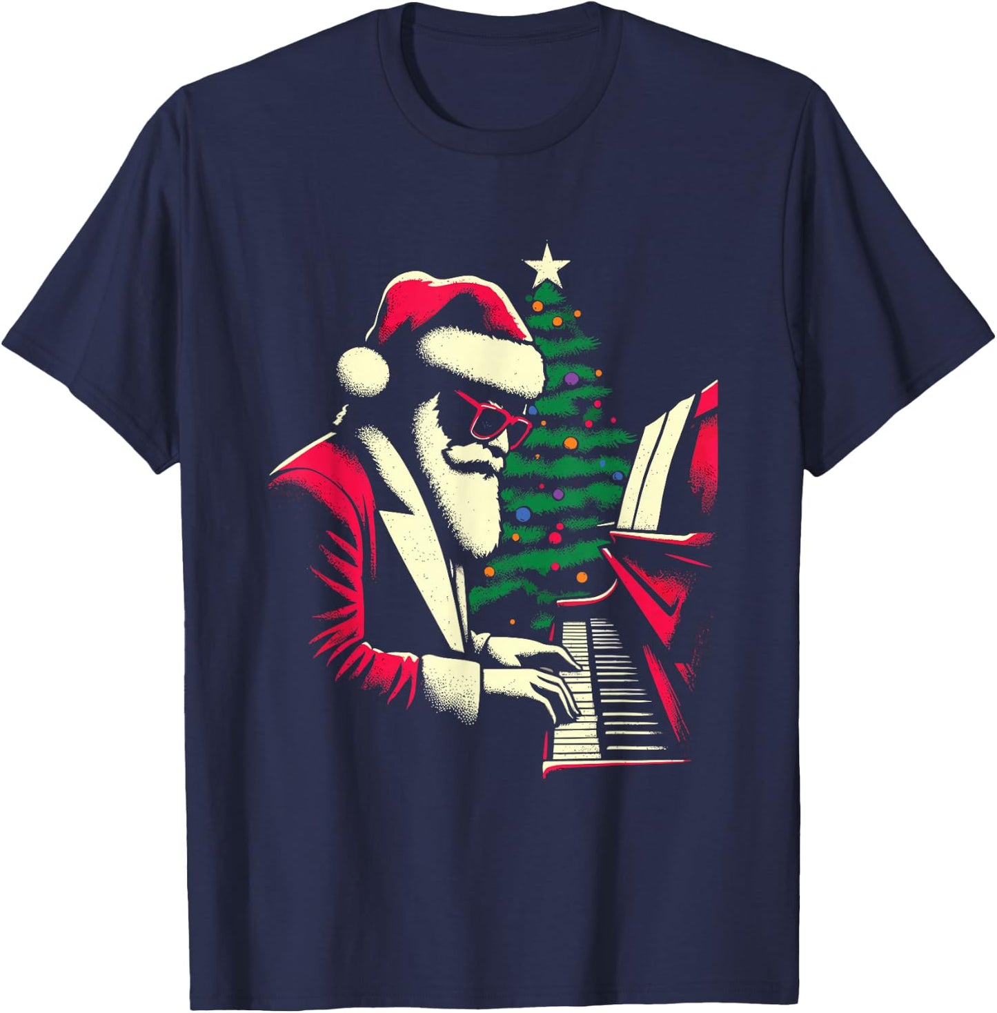 Pianist Santa Claus - Vintage Christmas Piano Lover T-Shirt - T-Shirt | Navy