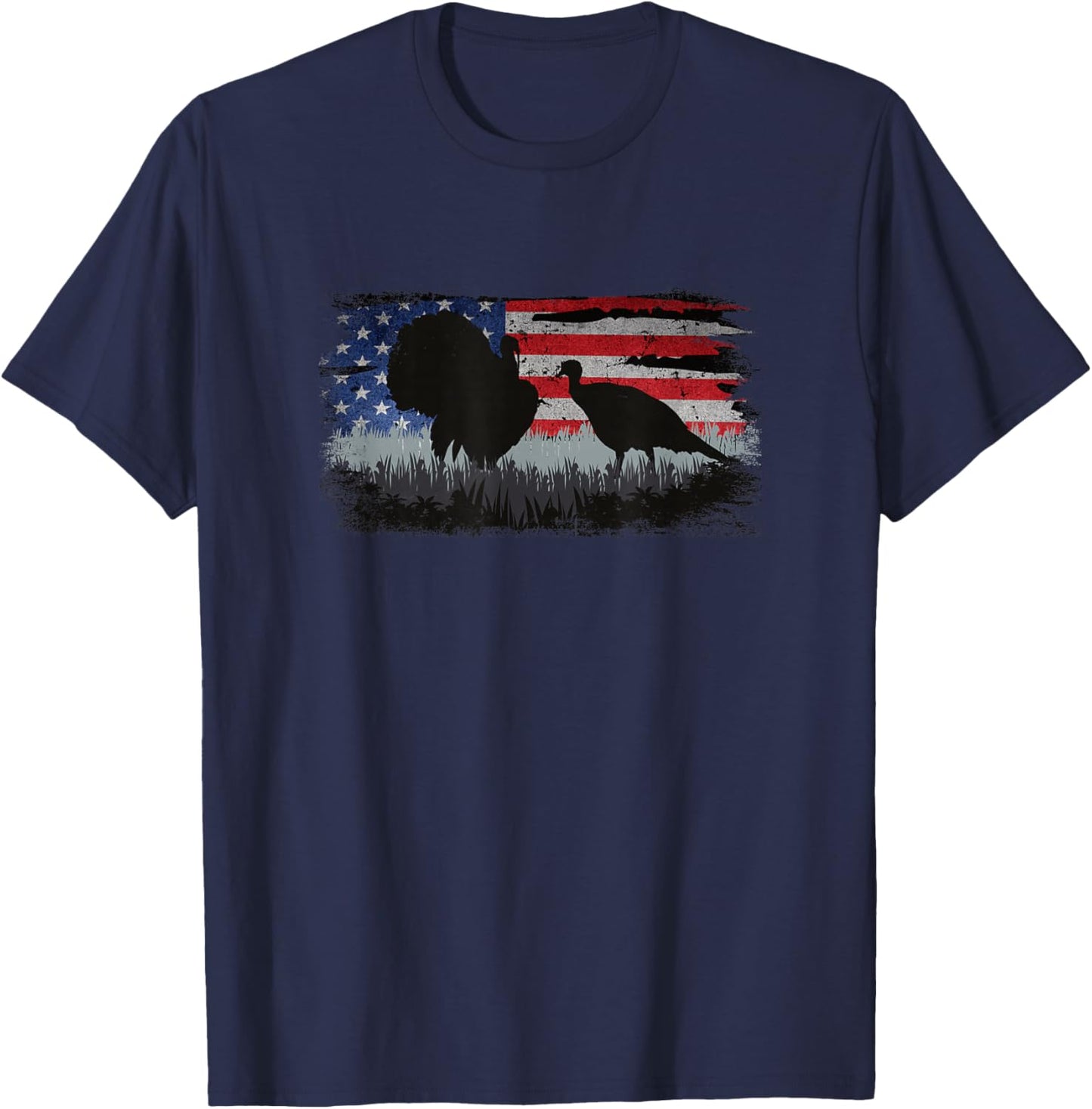 Turkey Hunter - Fun Turkey Hunting Patriotic USA Flag T-Shirt - T-Shirt | Navy