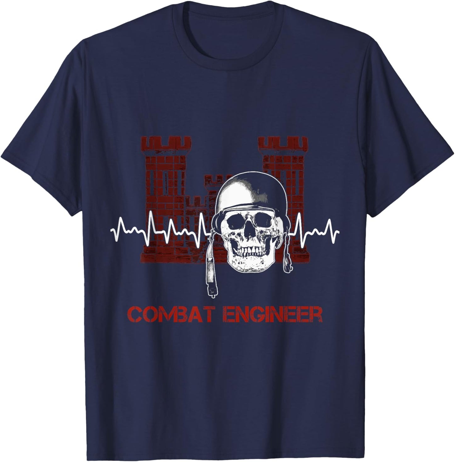 Combat Engineer Heartbeat USA Military Sapper T-Shirt - T-Shirt | Navy