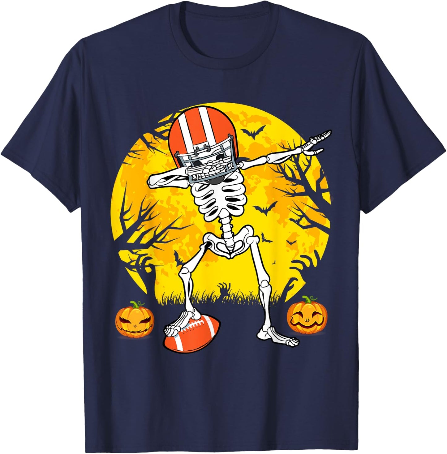 American Football Dabbing Skeleton Halloween Football T-Shirt - T-Shirt | Navy