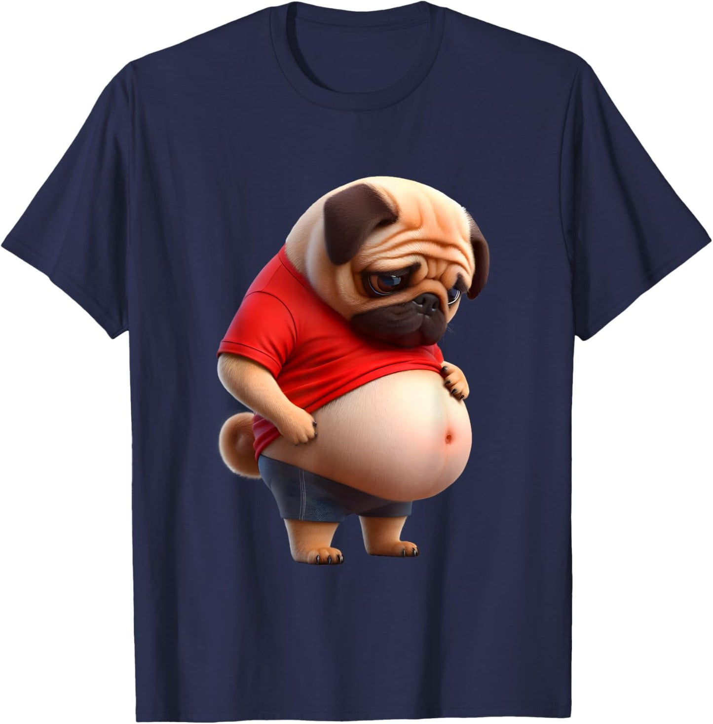Funny Fat Pug Chonk Dog Chubby Pug Design Canine Dog Lovers T-Shirt - T-Shirt | Navy