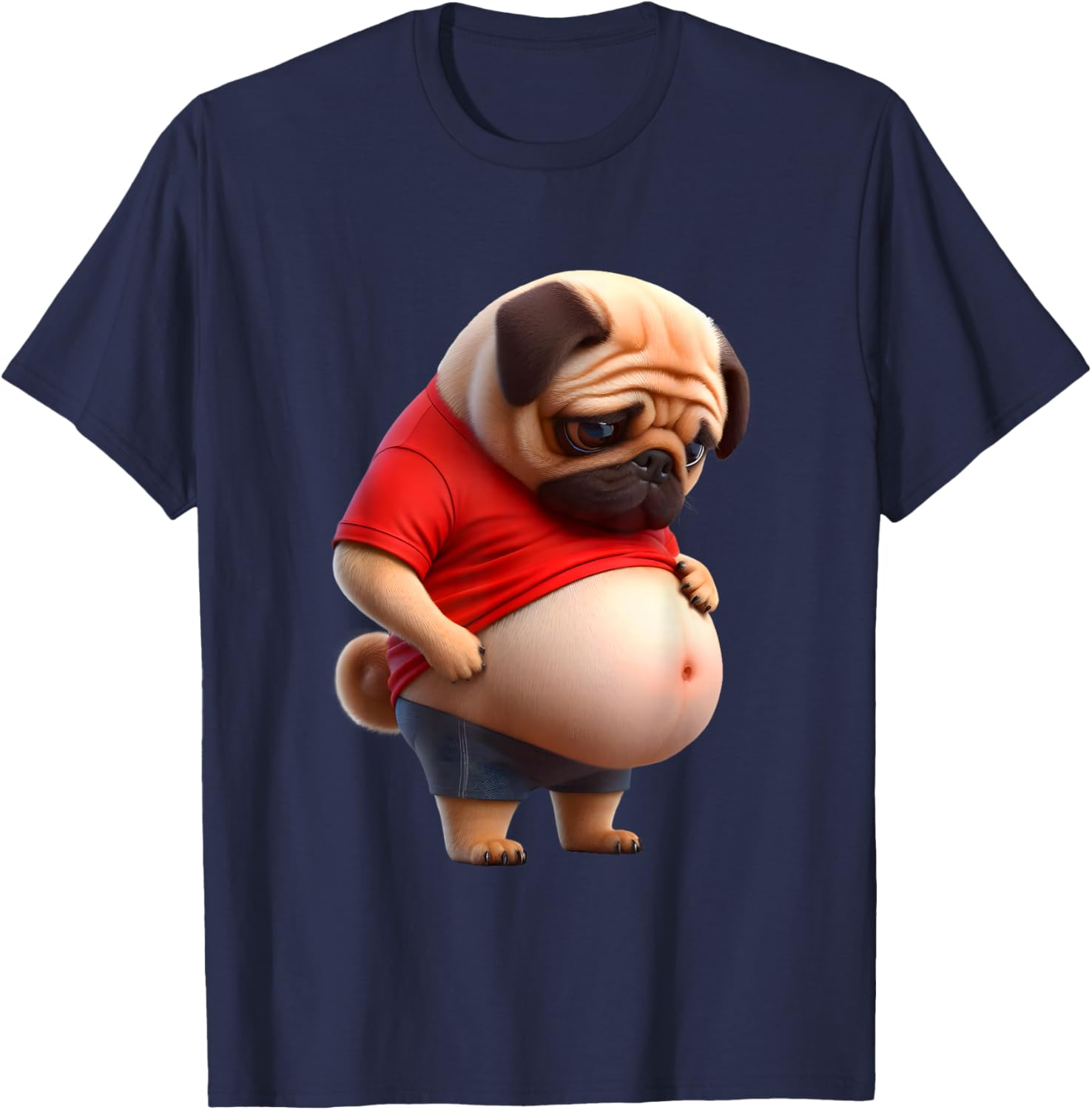 Funny Fat Pug Chonk Dog Chubby Pug Design Canine Dog Lovers T-Shirt - T-Shirt | Navy