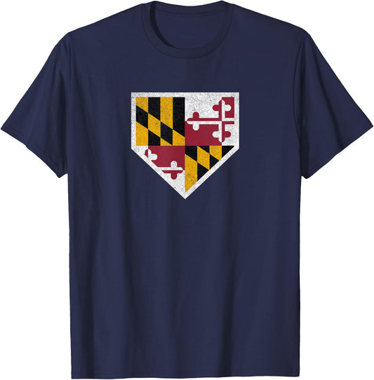 Vintage Baseball Home Plate With Maryland State Flag T-Shirt - T-Shirt | Navy
