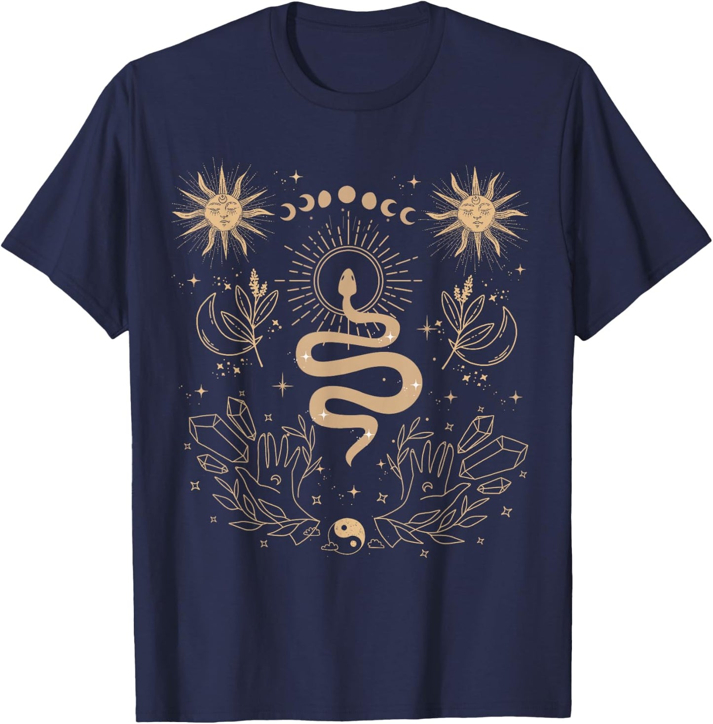 Dark Academia Tarot Card Sun Moon Crystals Witch Aesthetic T-Shirt - T-Shirt | Navy