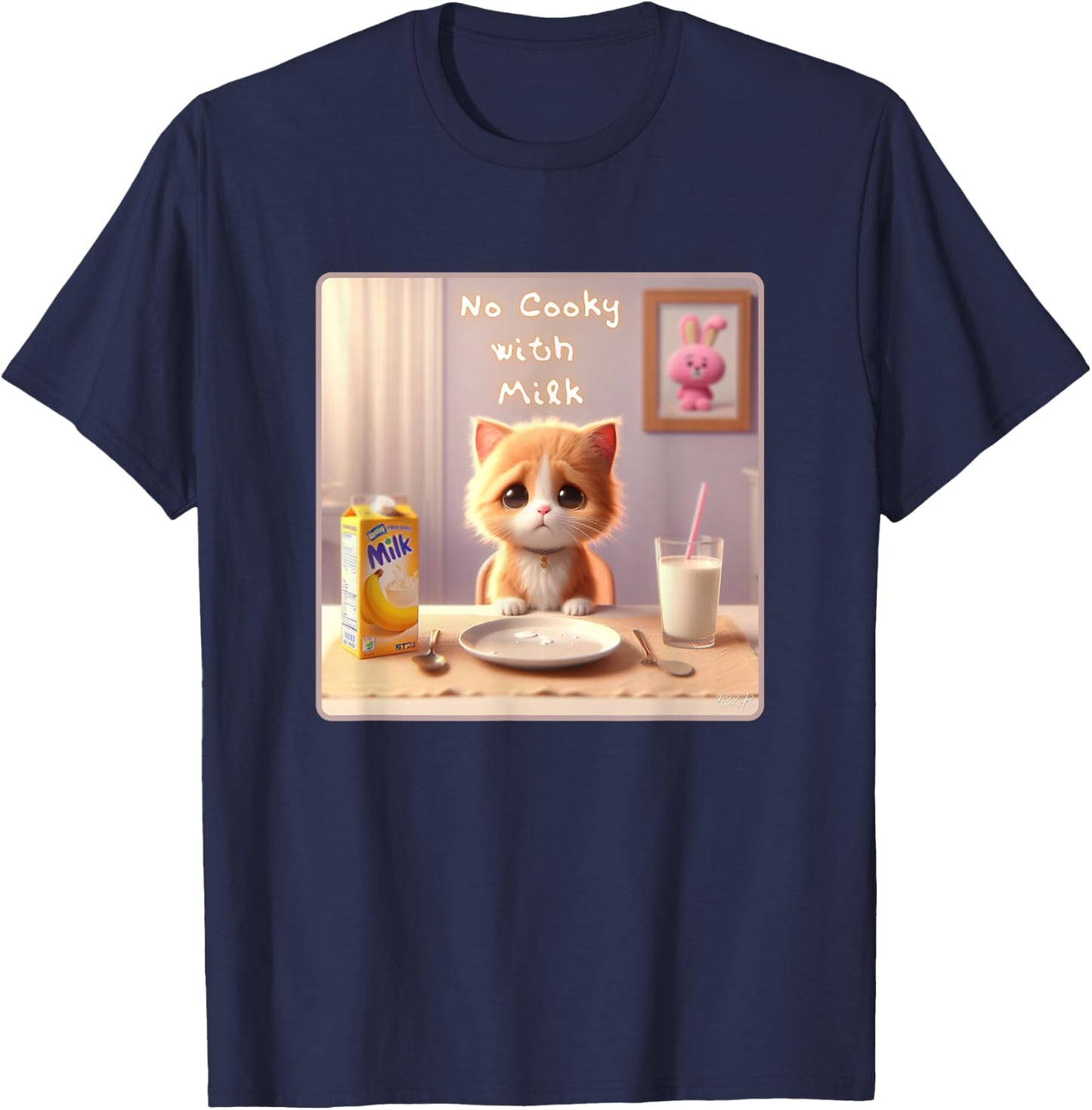 Great Kpop Gift No Cooky with Milk Kitten Banana Milk T-Shirt - T-Shirt | Navy