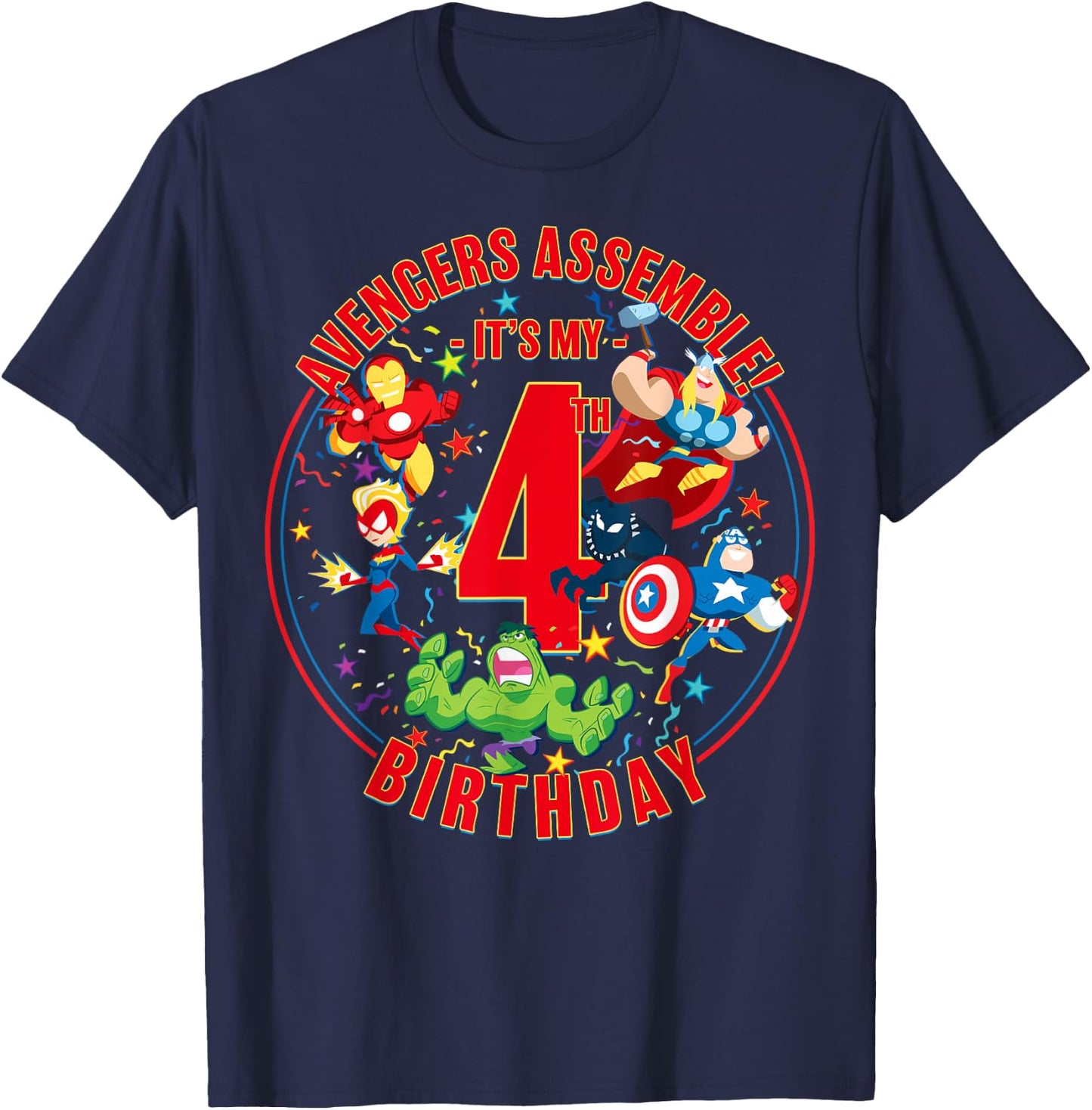 Marvel Avengers Assemble It's My 4th Birthday Small T-Shirt - T-Shirt | Navy