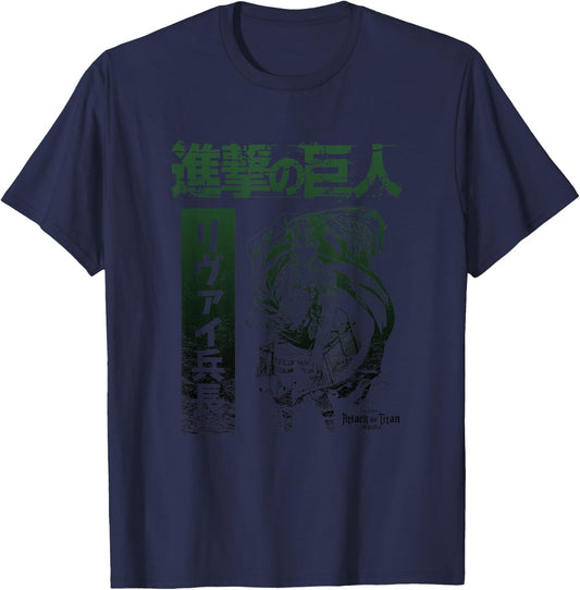 Attack on Titan Season 3 Levi Kanji Gradient AOT Anime T-Shirt - T-Shirt | Navy