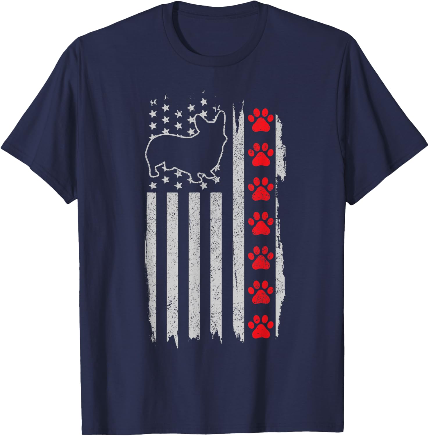 Corgi American Flag 4th of July Patriotic Dog Corgi T-Shirt - T-Shirt | Navy
