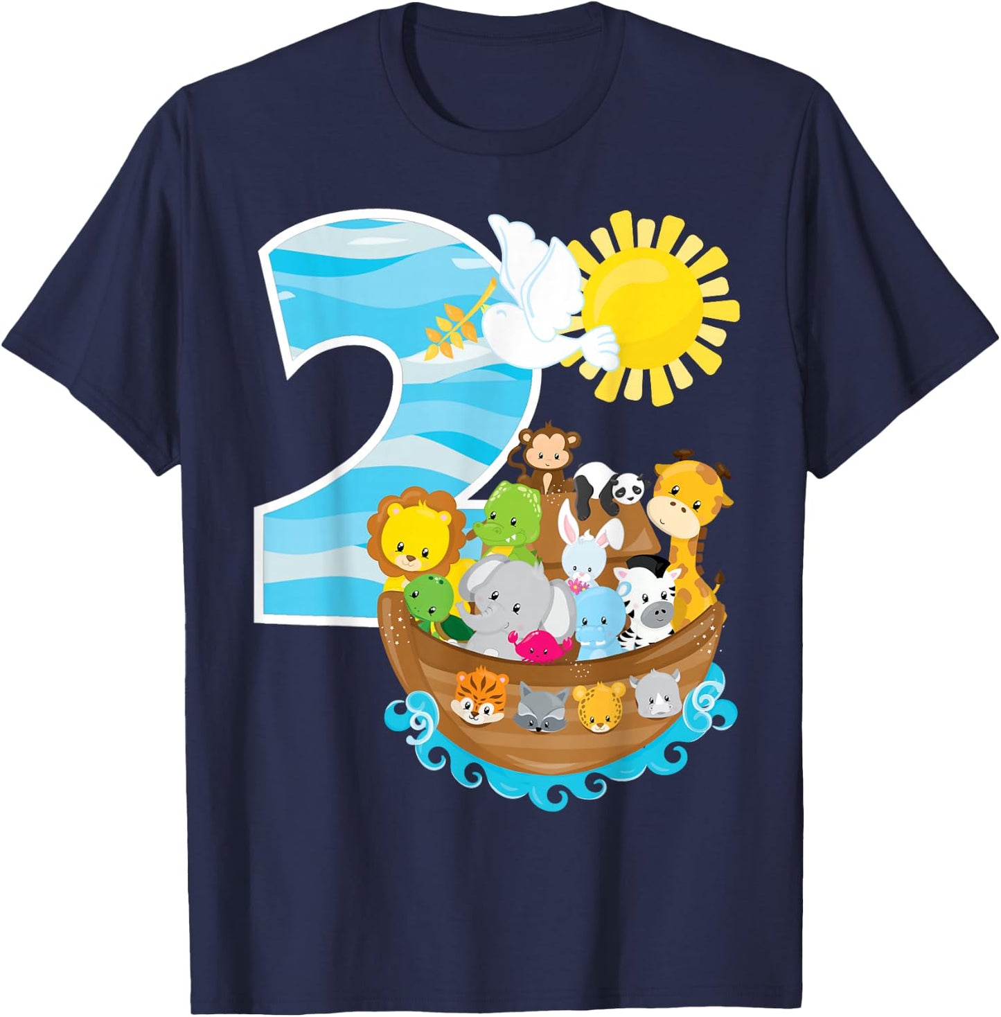 Noah's Ark Birthday Party 2nd Birthday 2 Year Old Toddler T-Shirt - T-Shirt | Navy