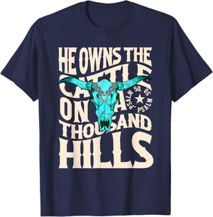 He Owns the Cattle on a Thousand Hills Western Skull Faith T-Shirt - T-Shirt | Navy