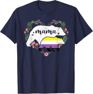 LGBTQ Mama Bear Non Binary Gay Equal Rights Rainbow T-Shirt - T-Shirt | Navy