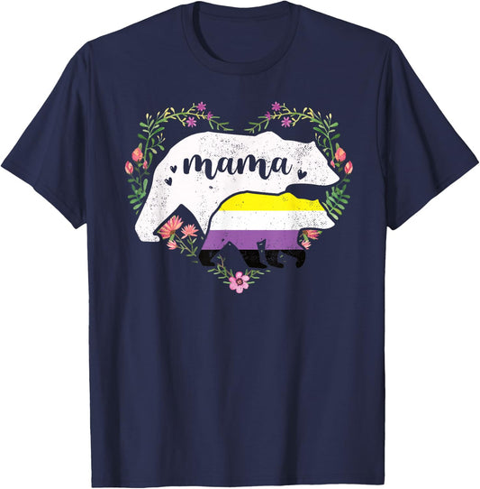 LGBTQ Mama Bear Non Binary Gay Equal Rights Rainbow T-Shirt - T-Shirt | Navy