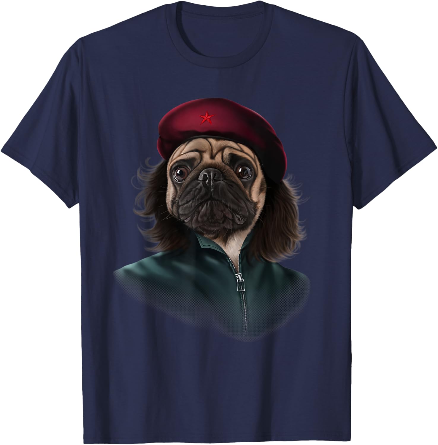 Pug Dog Impersonated Che Guevara Men Women Kids T-Shirt - T-Shirt | Navy