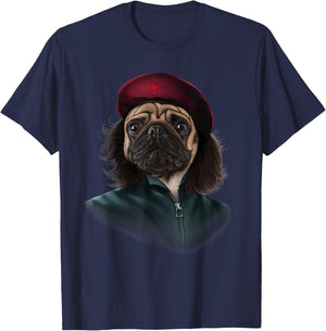 Pug Dog Impersonated Che Guevara Men Women Kids T-Shirt - T-Shirt | Navy