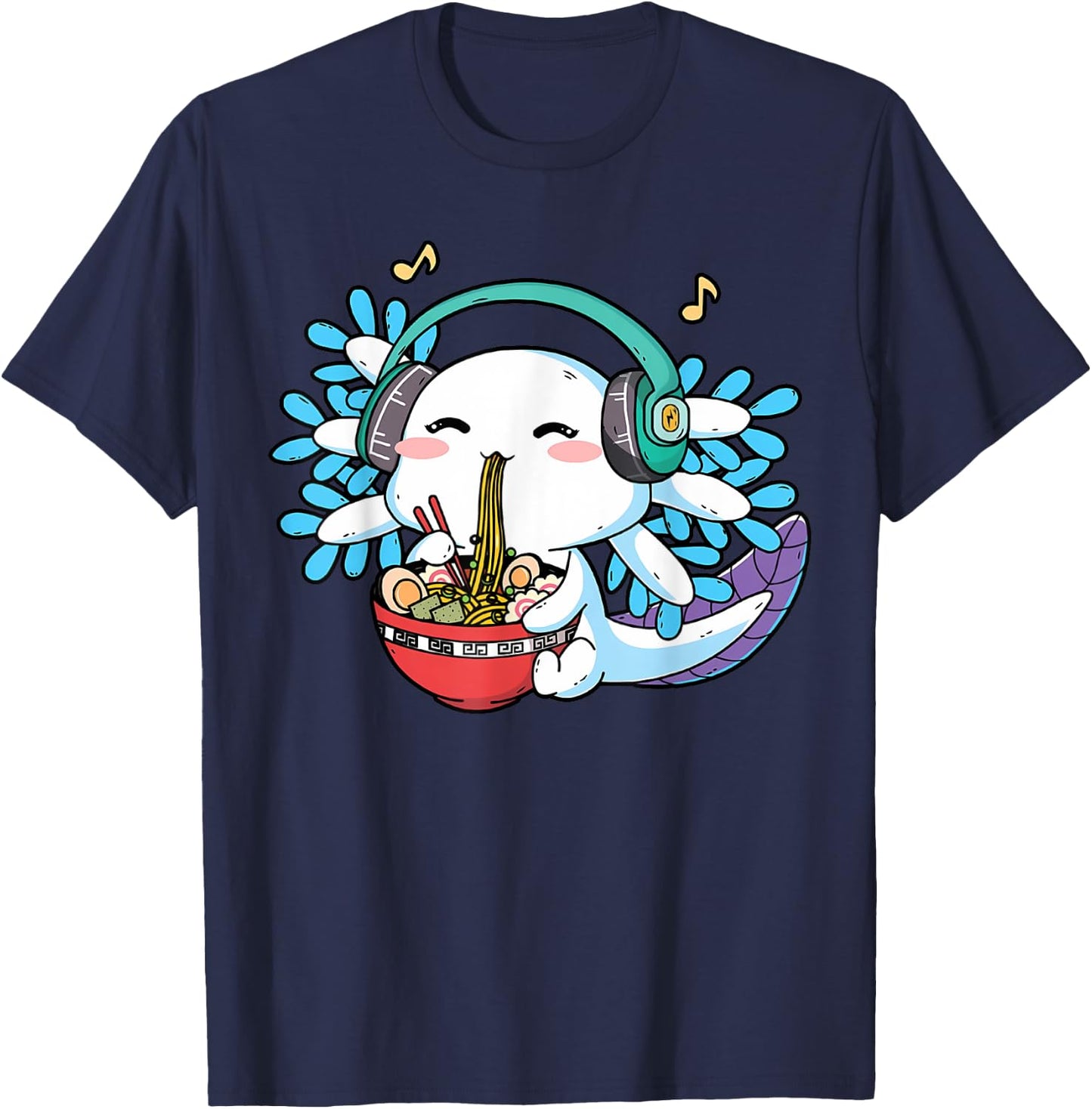 Axolotl Ramen Noodles Headphone Cute Kawaii Axolotl Lover T-Shirt - T-Shirt | Navy