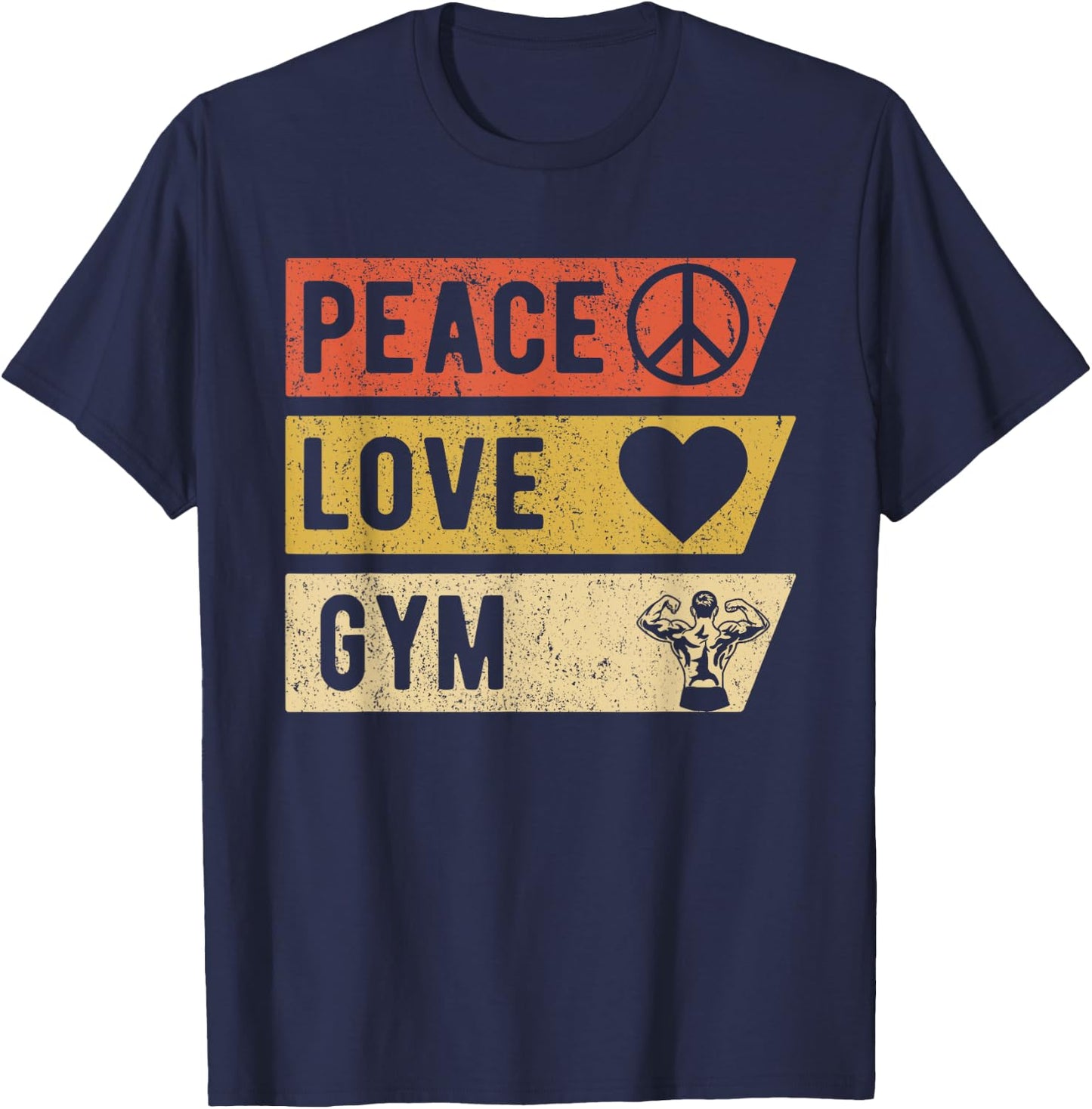 Vintage Peace Love Gym Sports Lover Player Gifts T-Shirt - T-Shirt | Navy