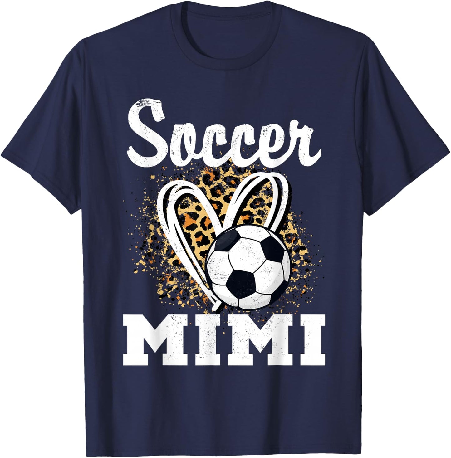 Soccer Mimi Leopard Heart Grandma Matching Family T-Shirt - T-Shirt | Navy