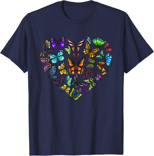 Funny Butterfly Gift Men Women Cool Butterfly Lover Heart T-Shirt - T-Shirt | Navy