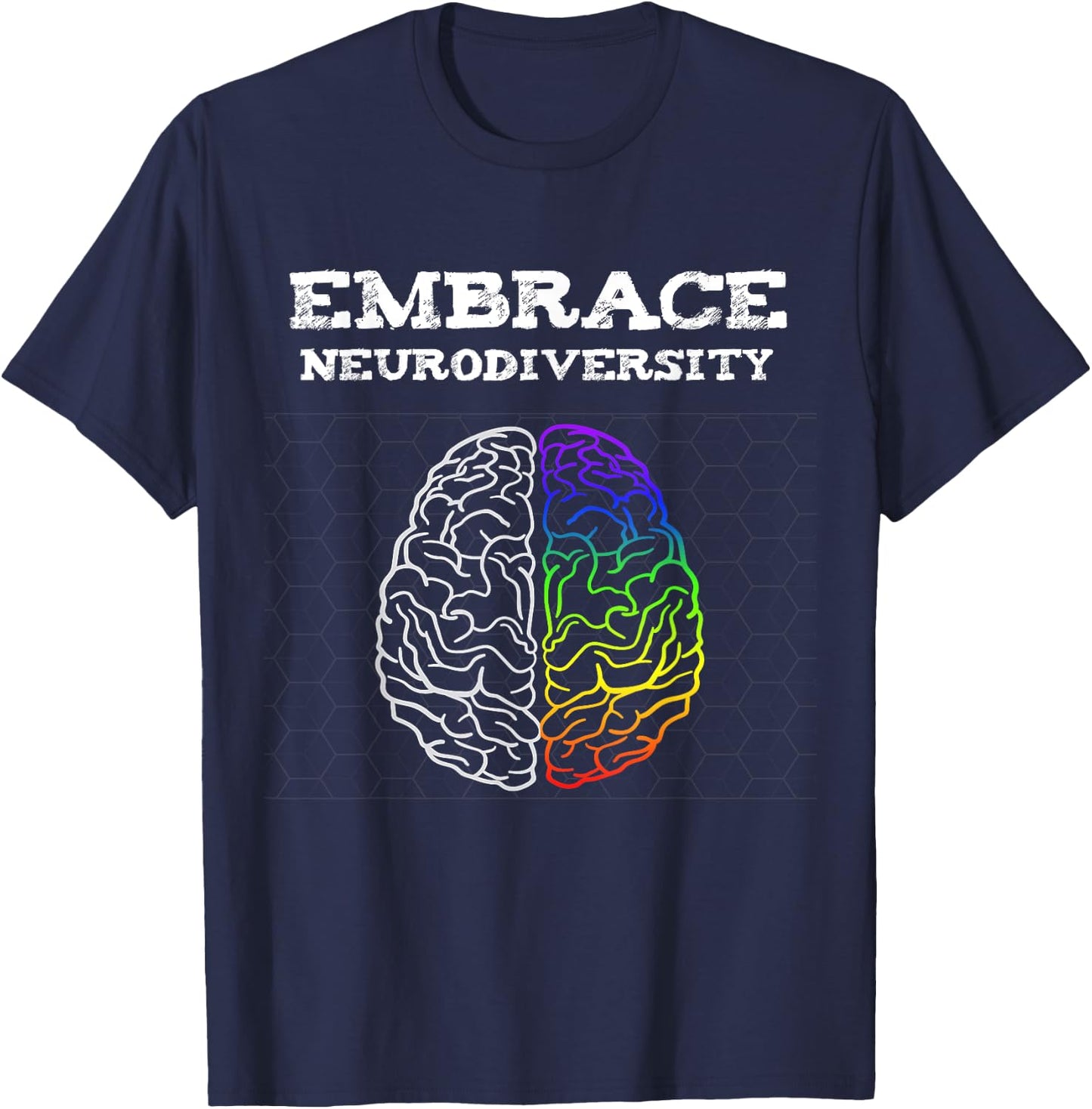 Embrace Neurodiversity Autism ADHD ASD Rainbow Brain T-Shirt - T-Shirt | Navy
